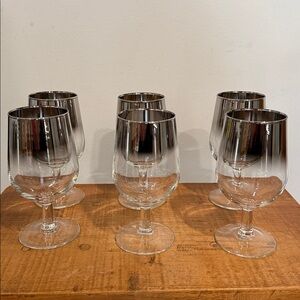 MCM Dorothy Thorpe Style Silver Fade Ombré Rim Wine Glass set of 6